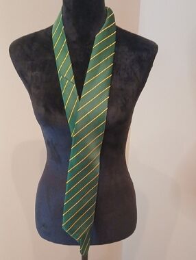 Green Tie with Gold Diagonal Stripes - Men's Formal Necktie